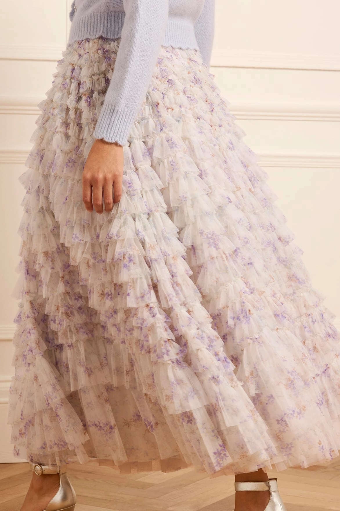 Ophelia Ditsy Hattie Ruffle Ankle Skirt Lower Hem Tailored Elegance