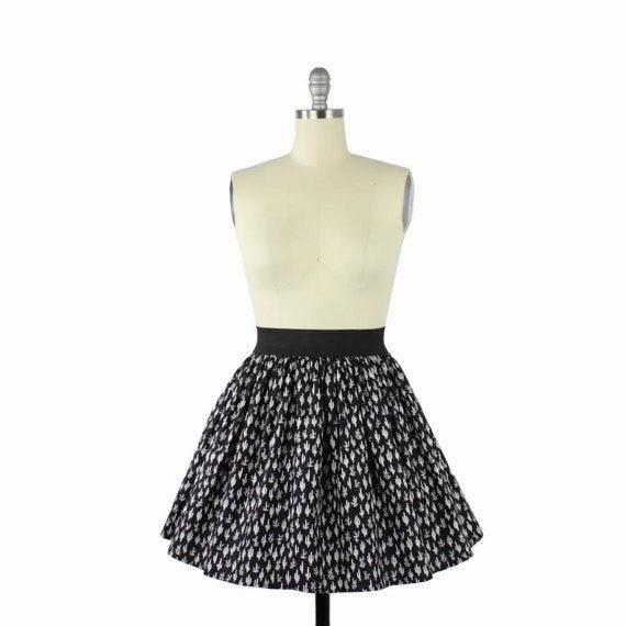 Unisex style Versatile Outfit Cute Cacti A-line Pleated Skirt In Black