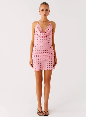 Cyna Cowl Mini Dress - Strawberry Dot