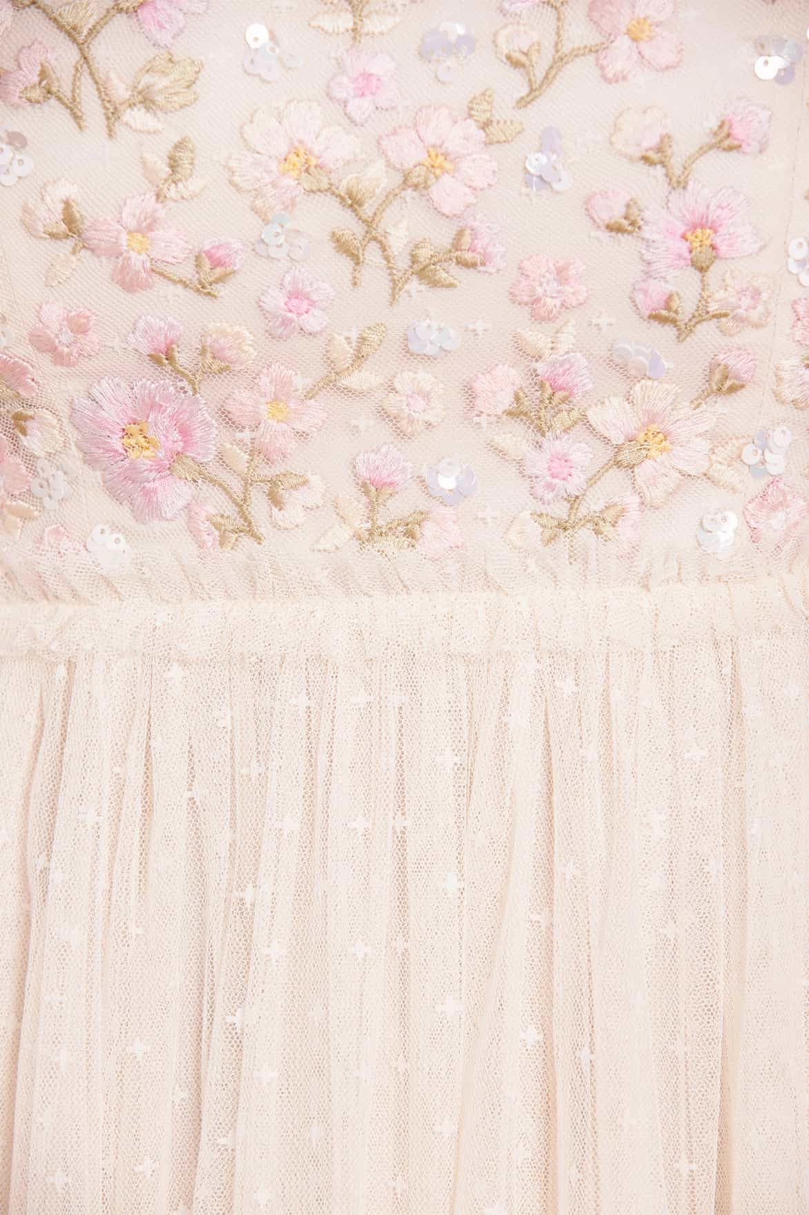 Dahlia Ditsy Bodice Round Neck Ankle Gown Easy Pick