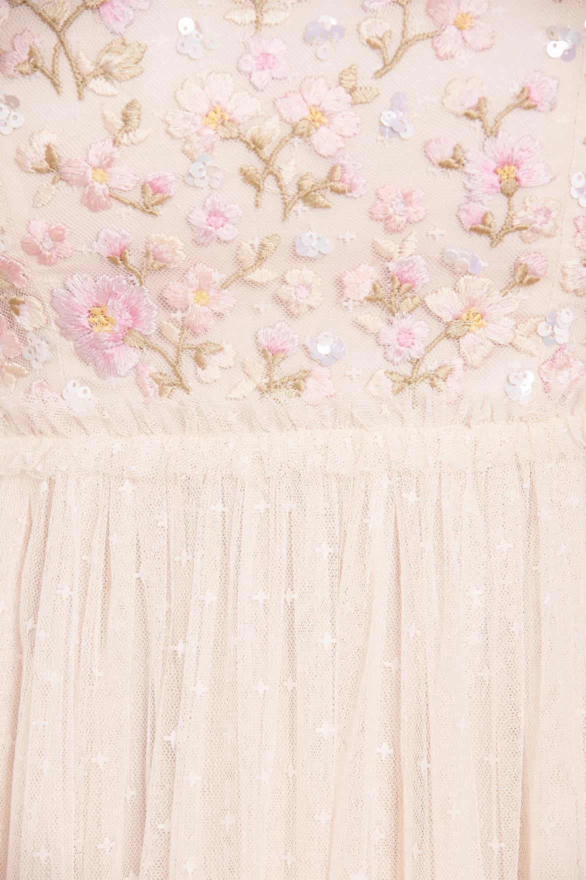 Dahlia Ditsy Bodice Round Neck Ankle Gown Nature Inspired