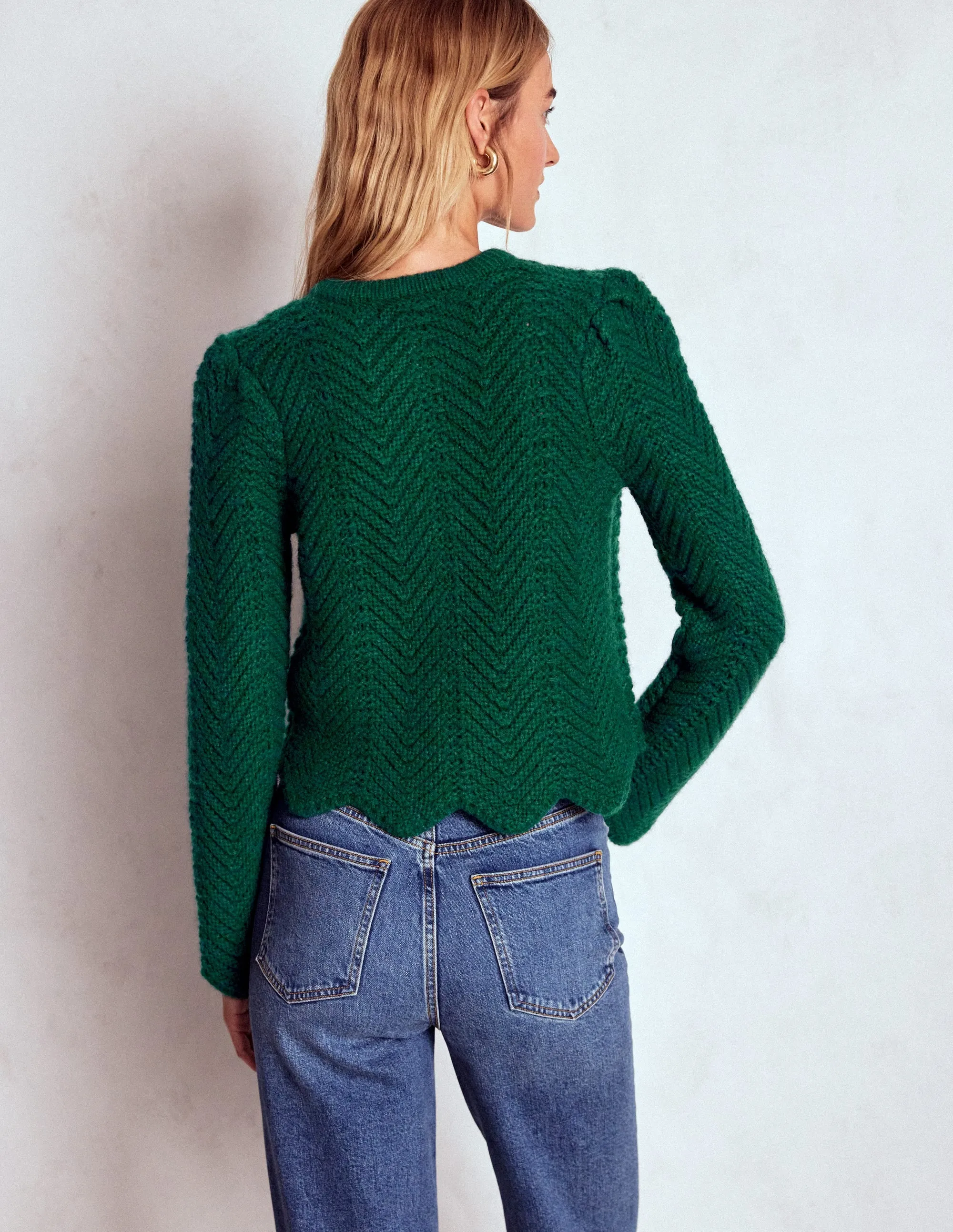 Double Layered Cuffs Travel Warmth Chunky Chevron Knitted Jacket-Emerald Night