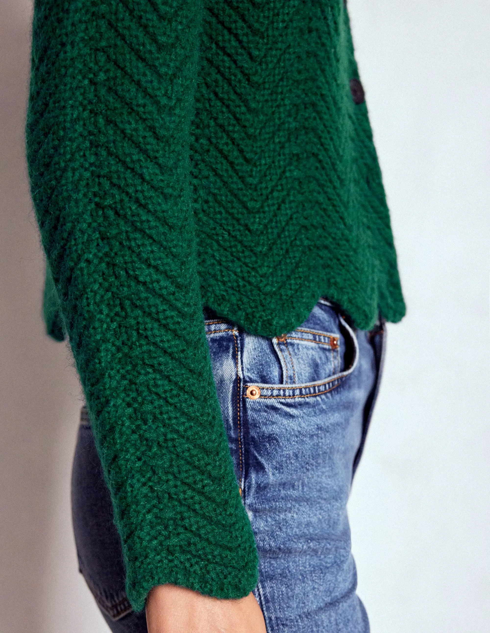 Chunky Chevron Knitted Jacket-Emerald Night Versatile Comforted DoubleLayered Edging