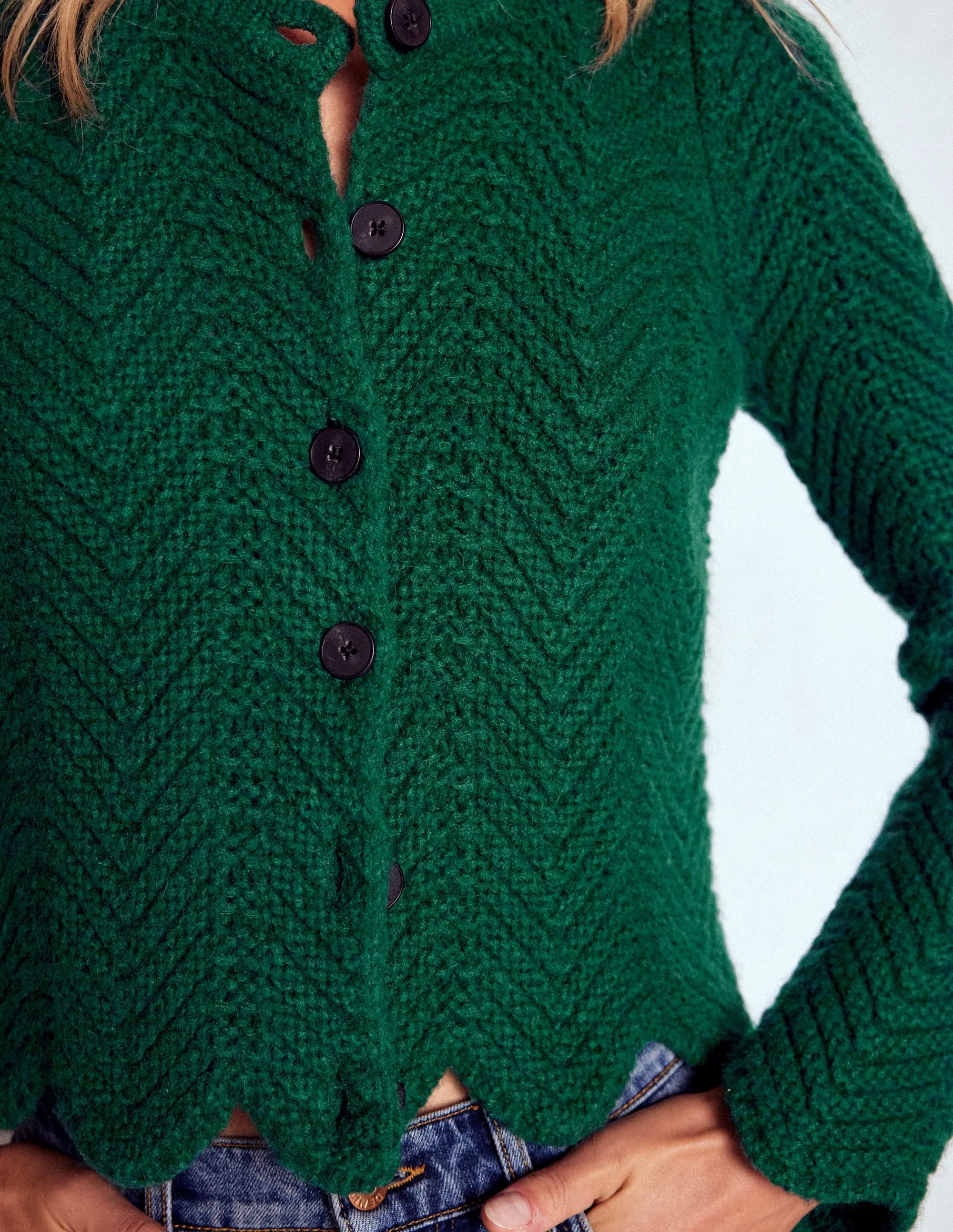 Chunky Chevron Knitted Jacket-Emerald Night Urban Trendy City Style