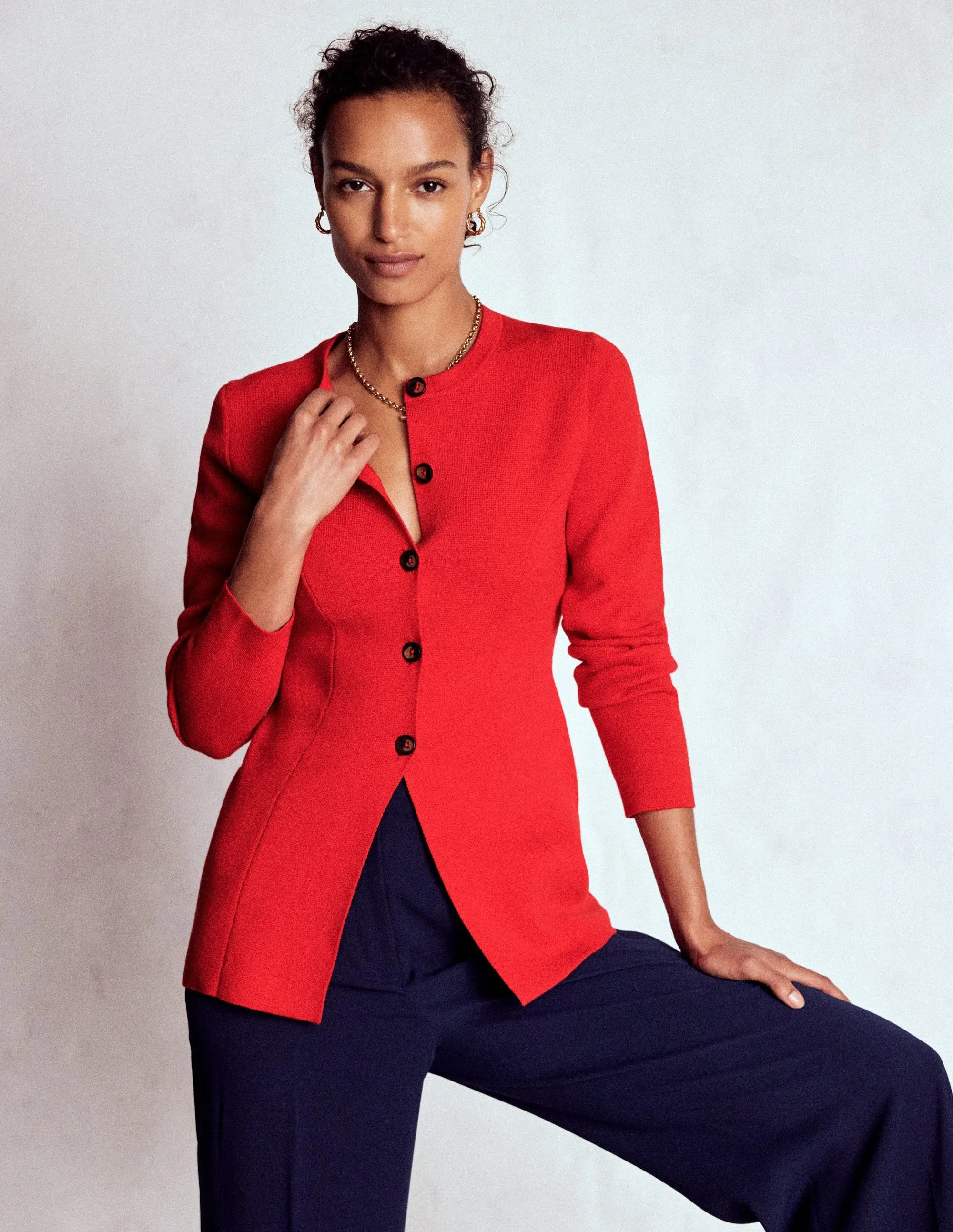 Clean Silhouette Anti Static Finish Joanna Fitted Knitted Jacket-Poppy Red