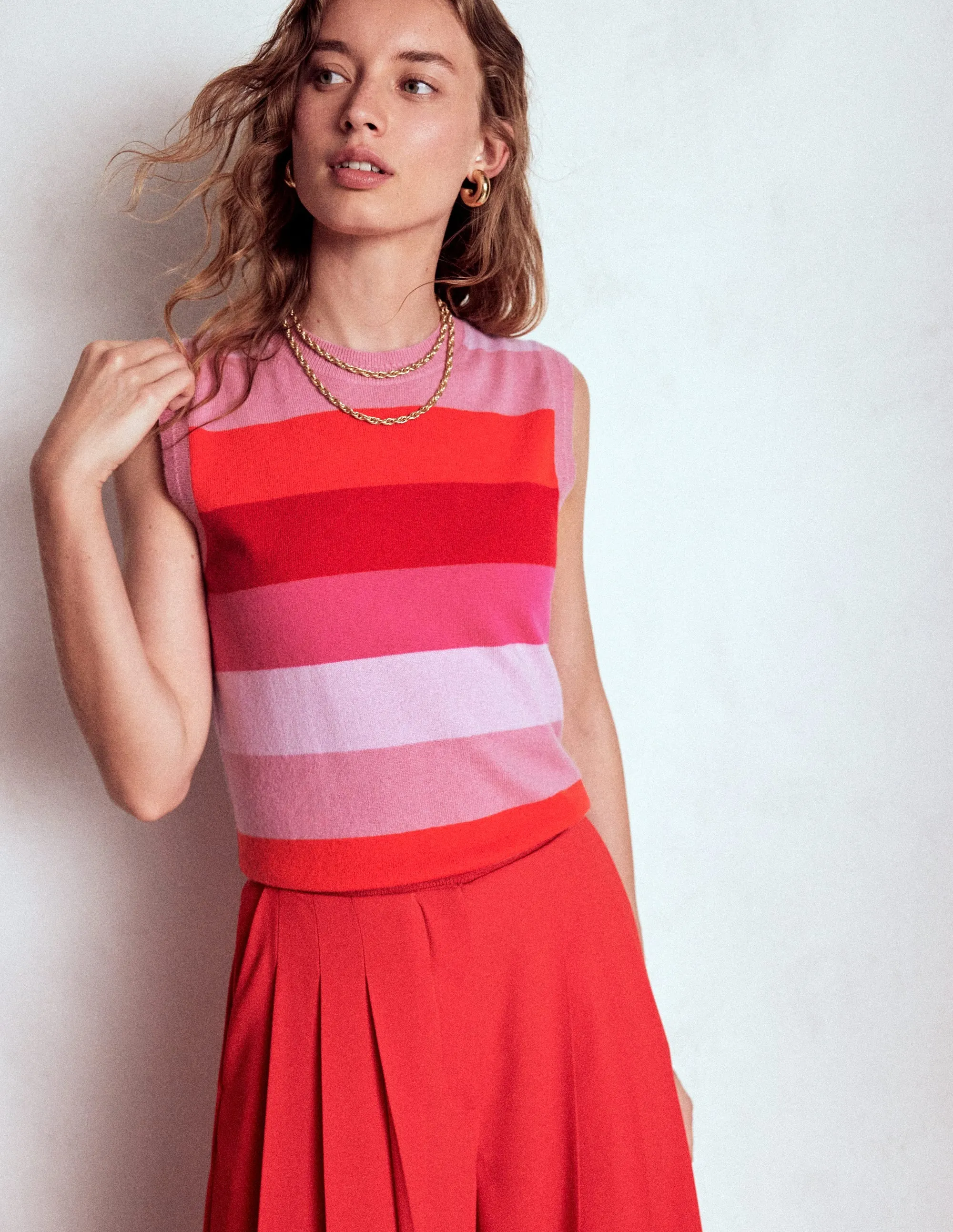 Eva Cashmere Tank-Pink/ Orange Stripe City Style Quiet Style