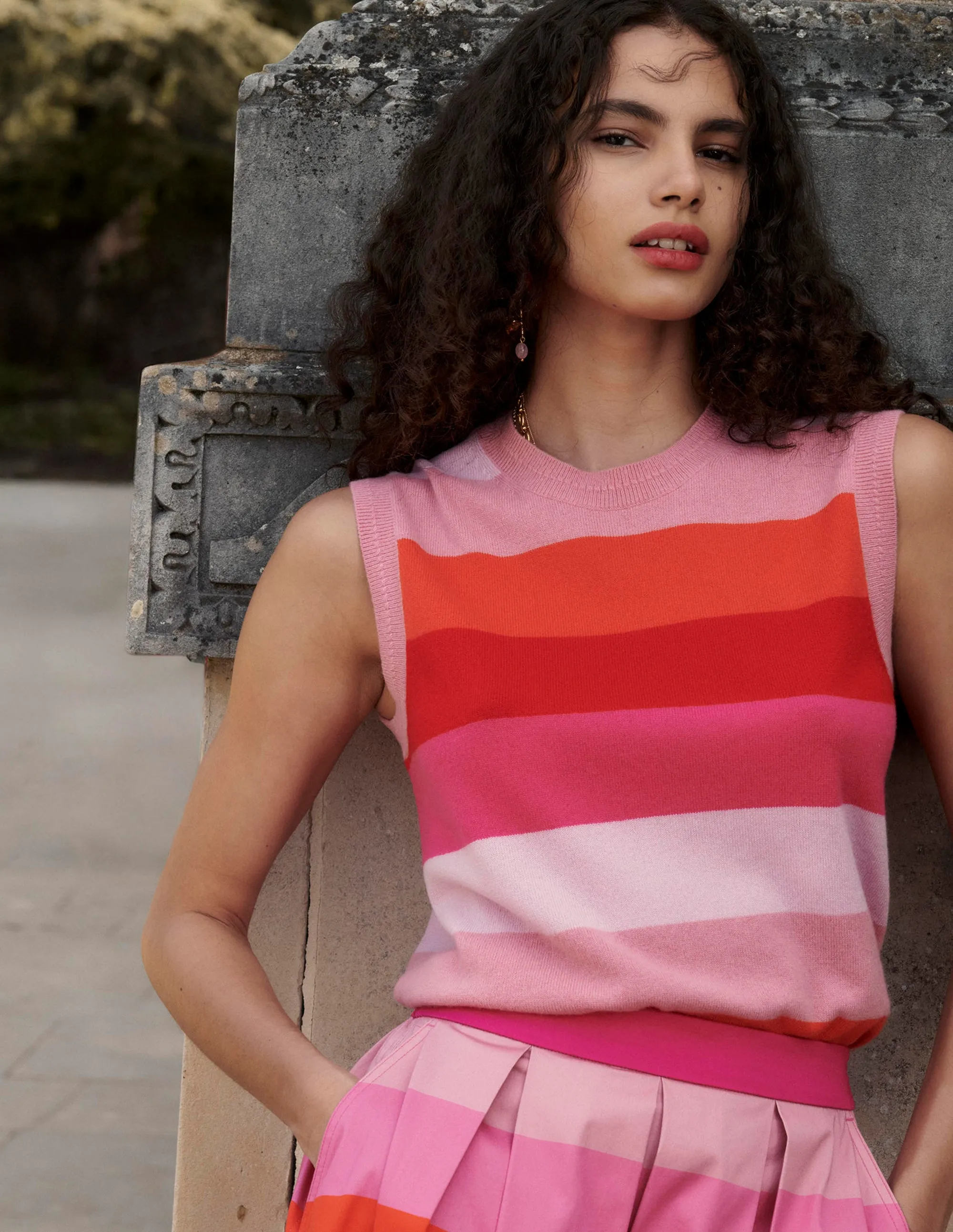 Eva Cashmere Tank-Pink/ Orange Stripe Hypoallergenic Fibers
