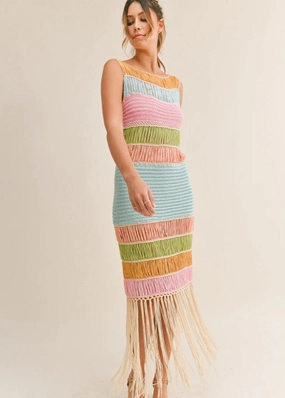 Soft Cut DAISY FRINGED CROCHET KNIT DRESS