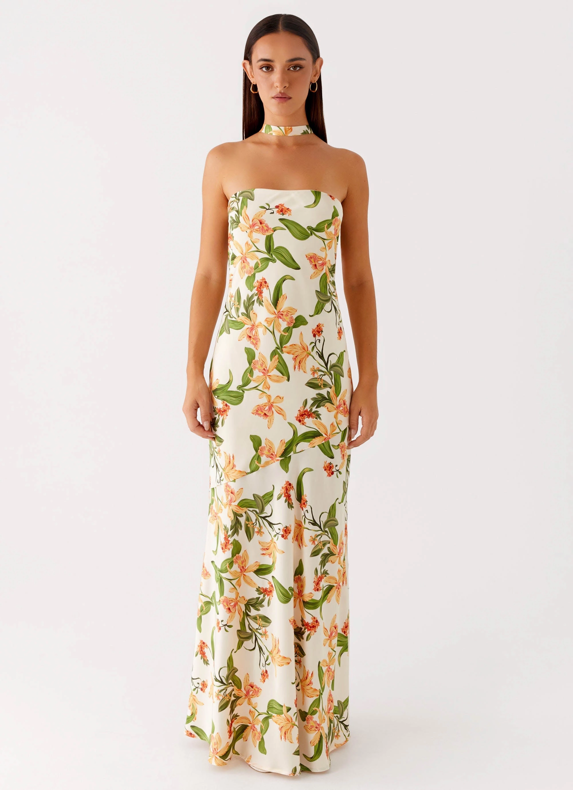 Damali Satin Maxi Dress - Floral Print