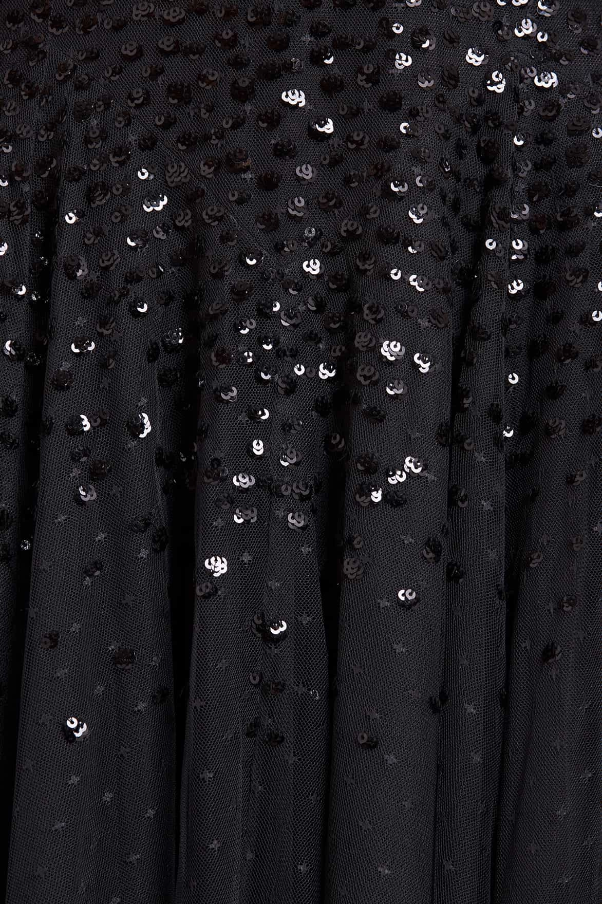 Dropped-Waist Glossy-Finish Dappled Sequin Draped Off-Shoulder Midaxi Dress