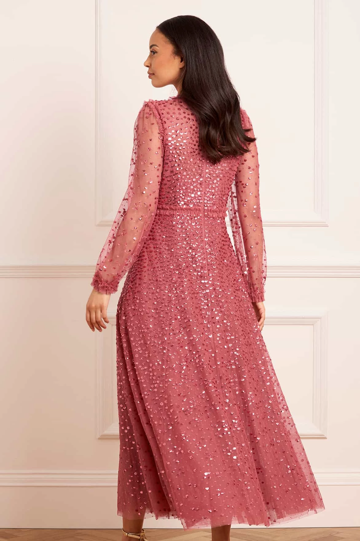 Street Ease Dappled Sequin Long Sleeve Ankle Gown