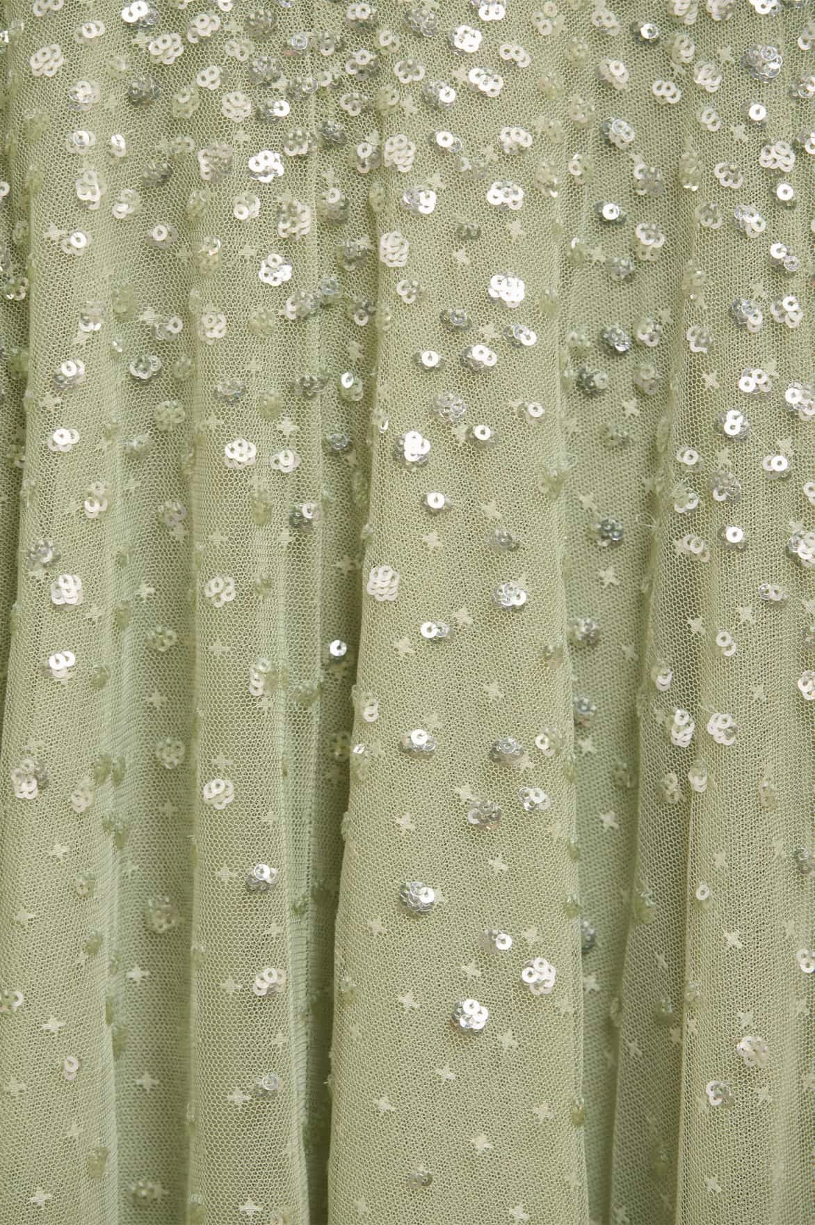 Natural Drape Chic Motion Dappled Sequin One-Shoulder Ankle Gown