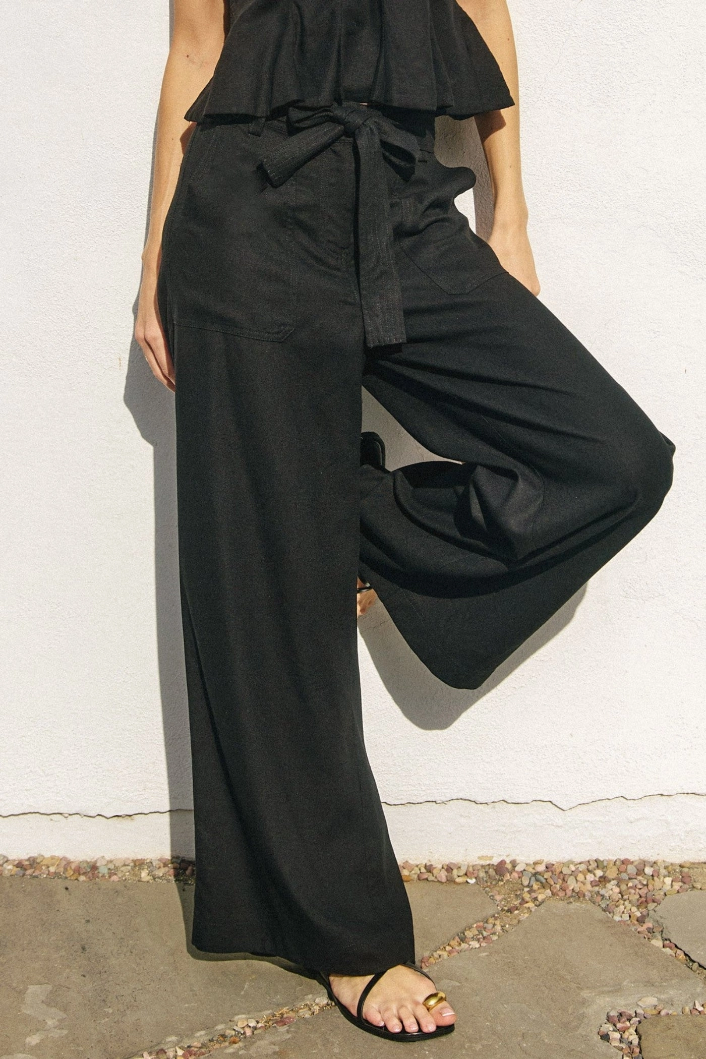 Elastic Free Cuffs Side Pockets DARCY WIDE-LEG PANTS