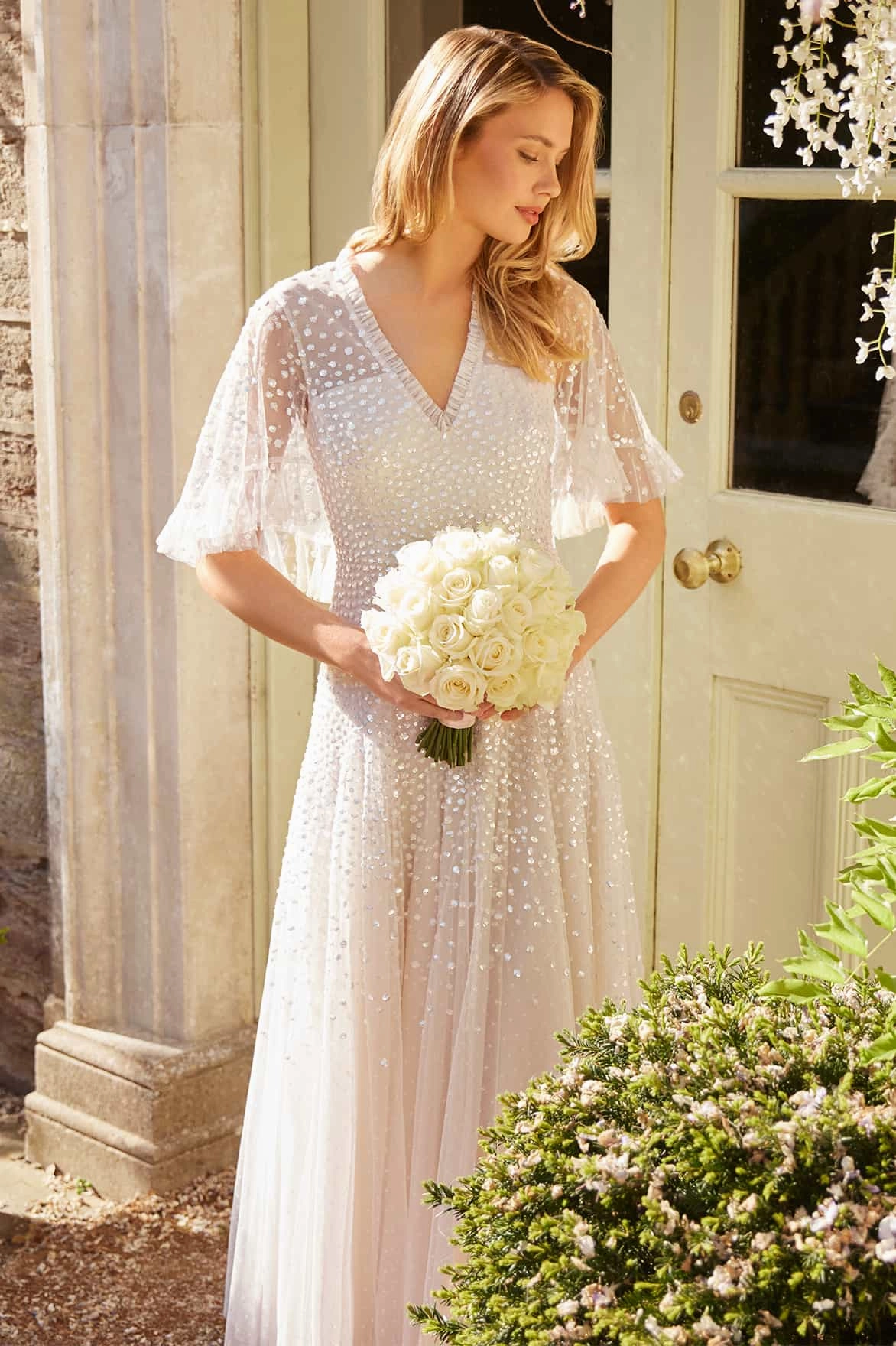 Dappled Sequin Cape Ankle Gown Gentle Stitch