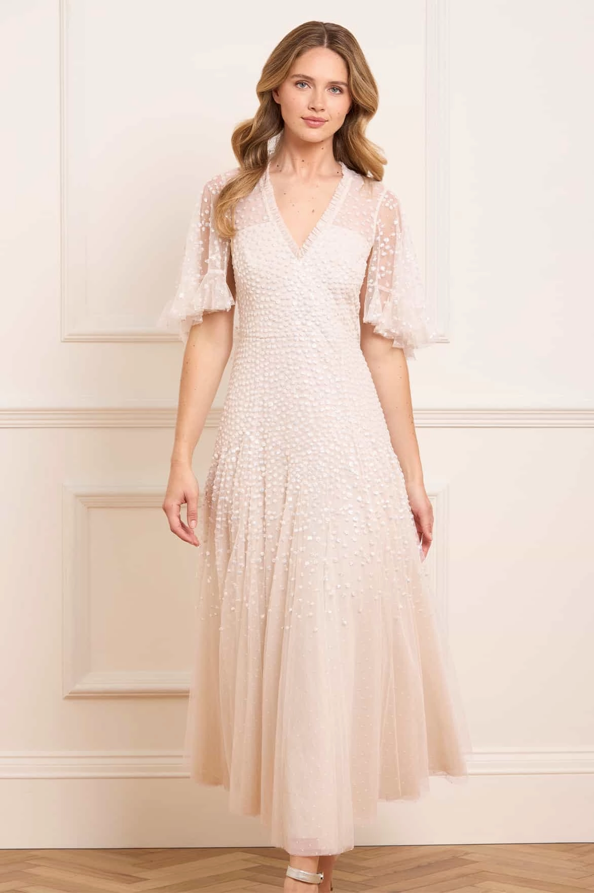 Dappled Sequin Cape Ankle Gown NonChafeSeams