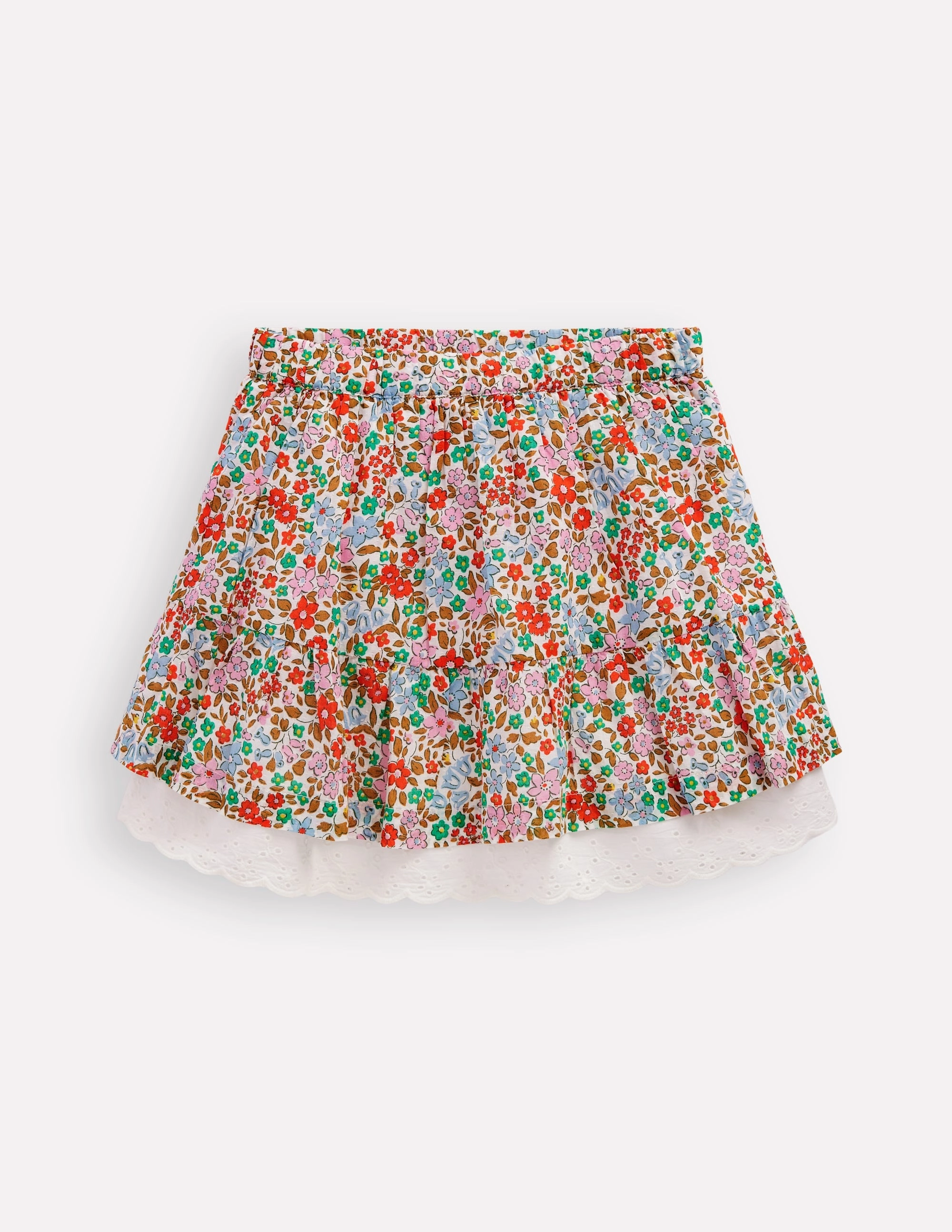 Printed Pull-on Woven Skirt-Rose Pink Flowerbed Synthetic Blend
