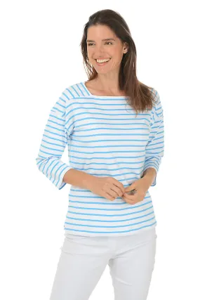 Deep Sea Striped Boat Neck Top Layered Panel Design Stylish Tank