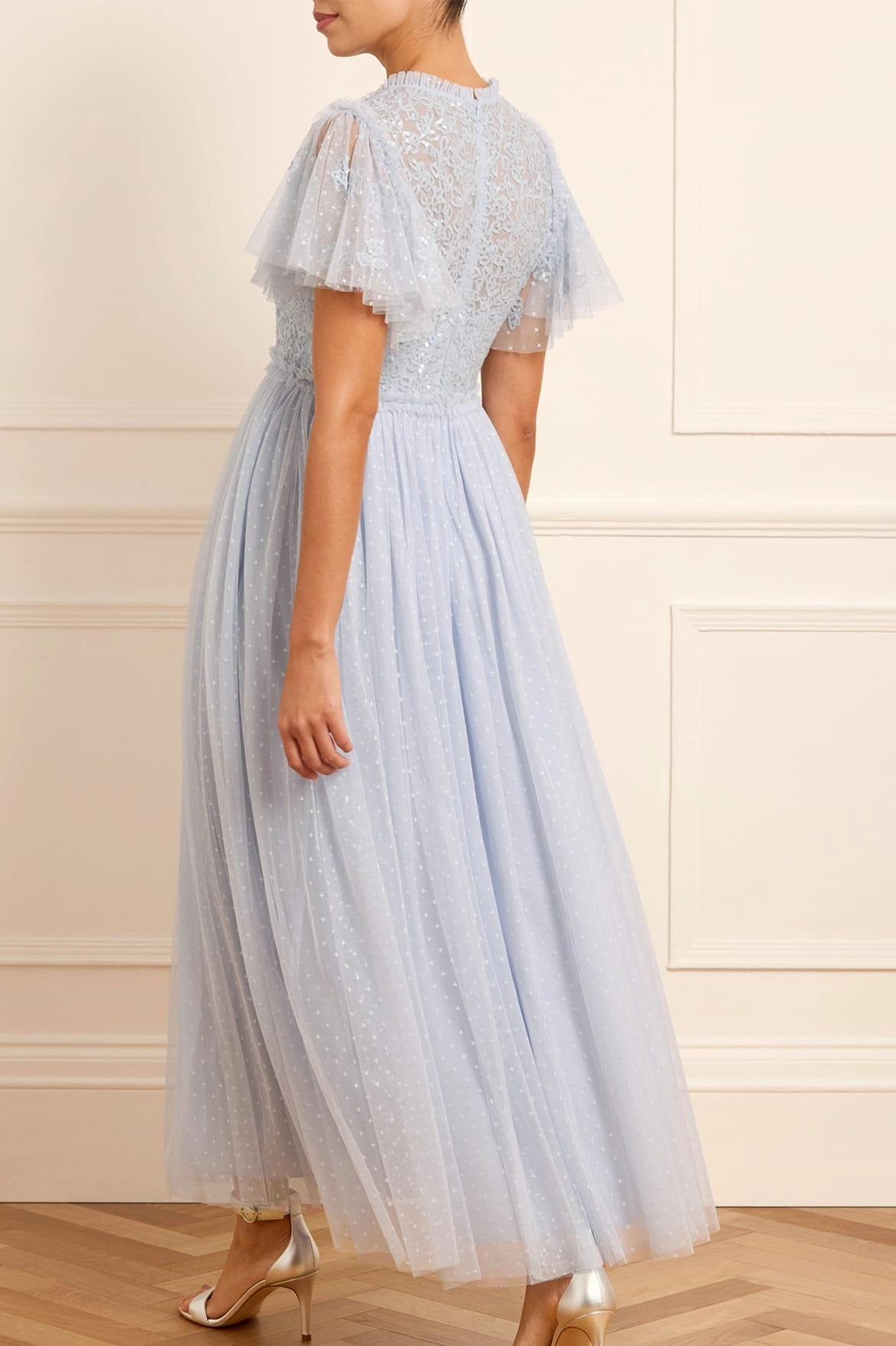 Radiant Mood Floral Lace Bodice V-Neck Ankle Gown