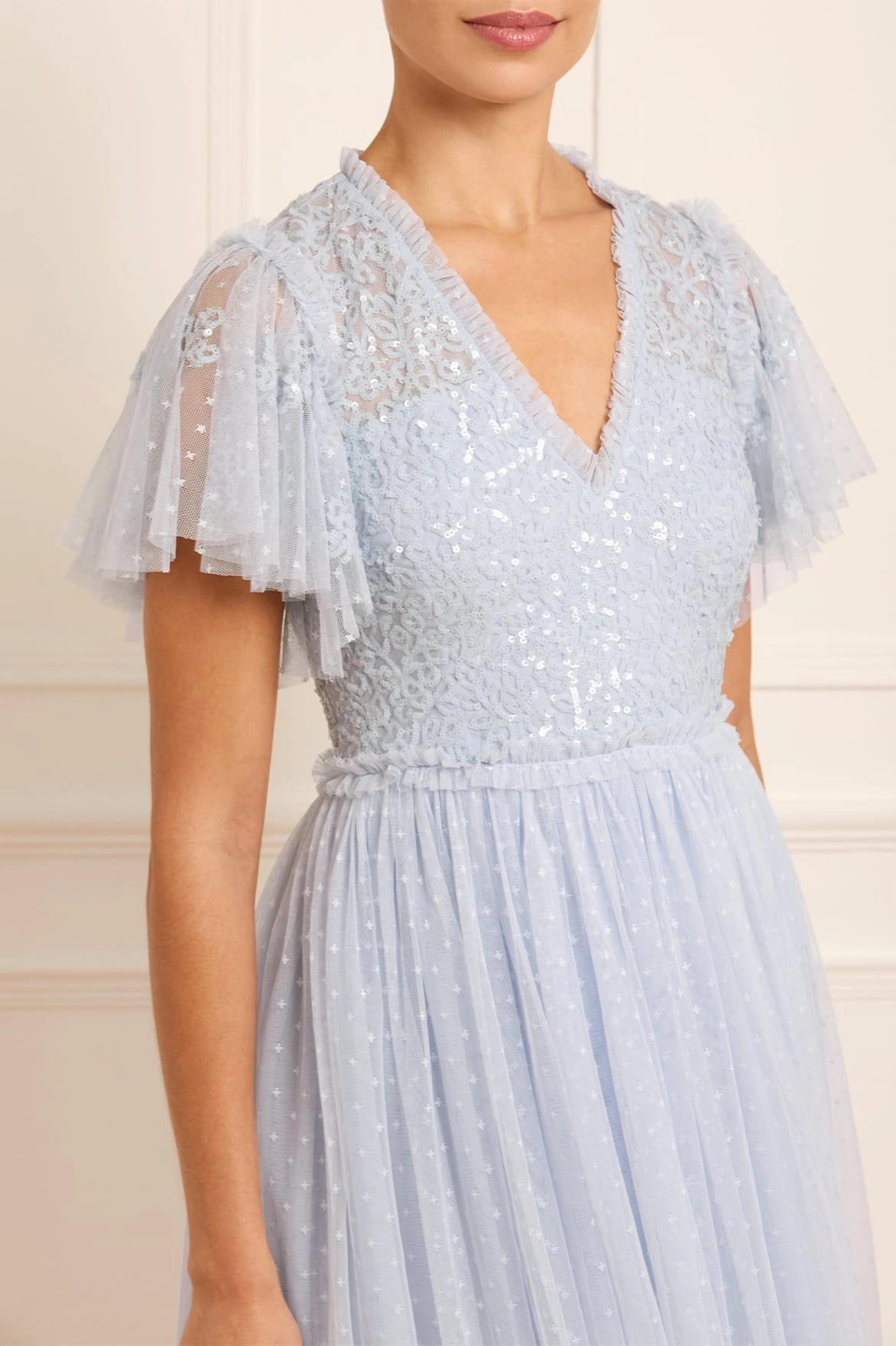 Classic Grace Floral Lace Bodice V-Neck Ankle Gown