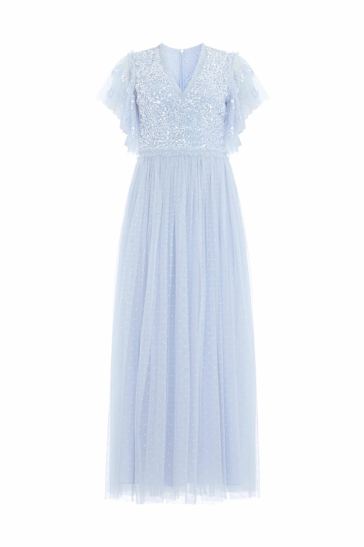 Lace Soft Floral Lace Bodice V-Neck Ankle Gown