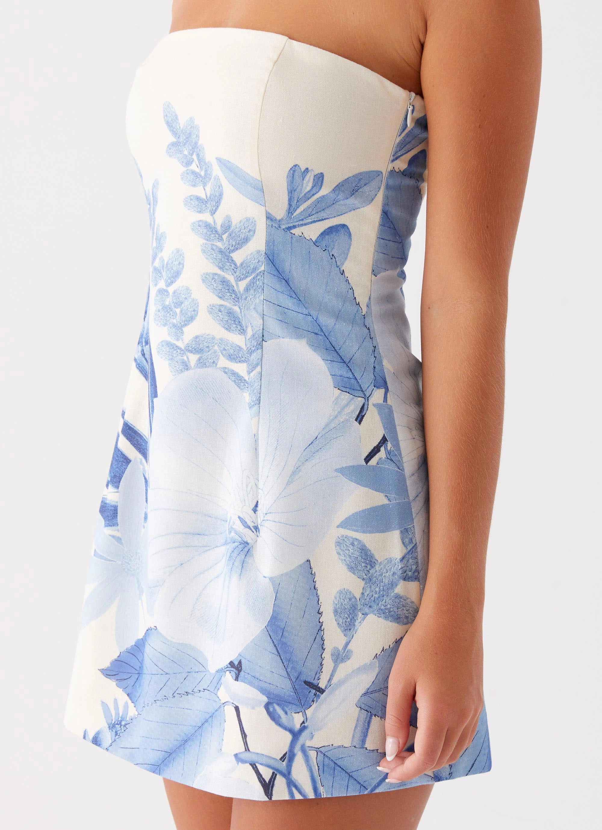 Denby Strapless Mini Dress - Blue Floral Print