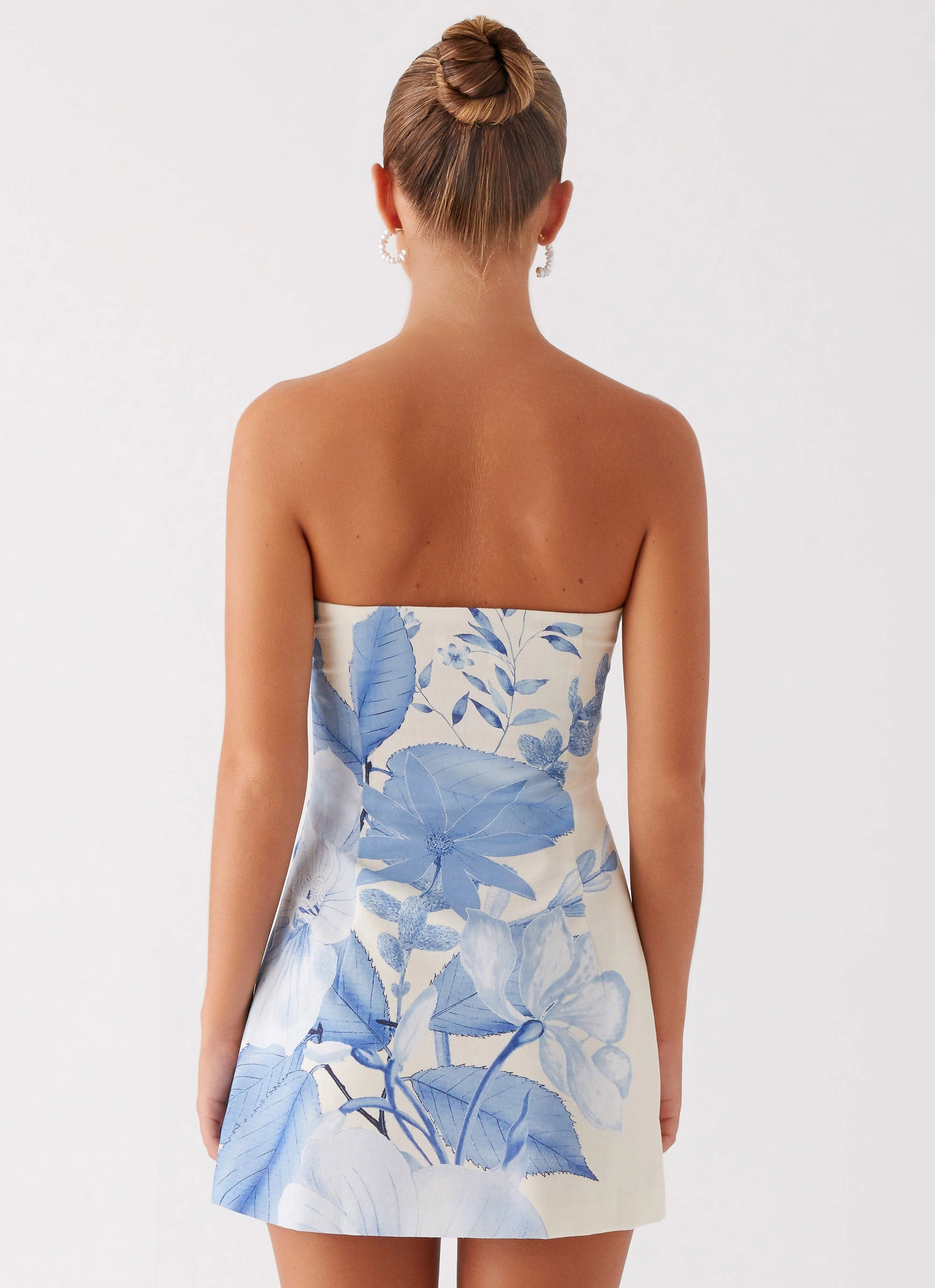 Denby Strapless Mini Dress - Blue Floral Print