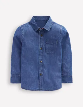 Light material Fitted Design Denim Shirt-Mid Vintage Denim (Mid Wash)