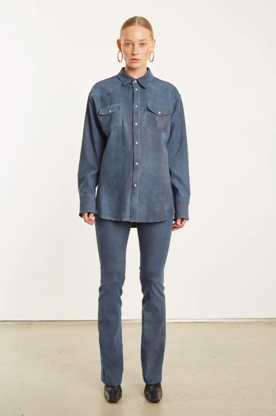 Layered Panel Design Breathable mesh lining Denim Suede Western Button Down