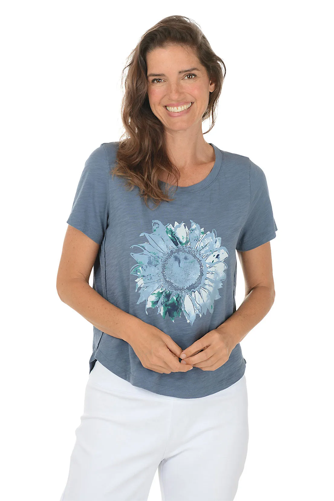 ClassicCrewNeck Denim Sunflower 100% Cotton Graphic Tee