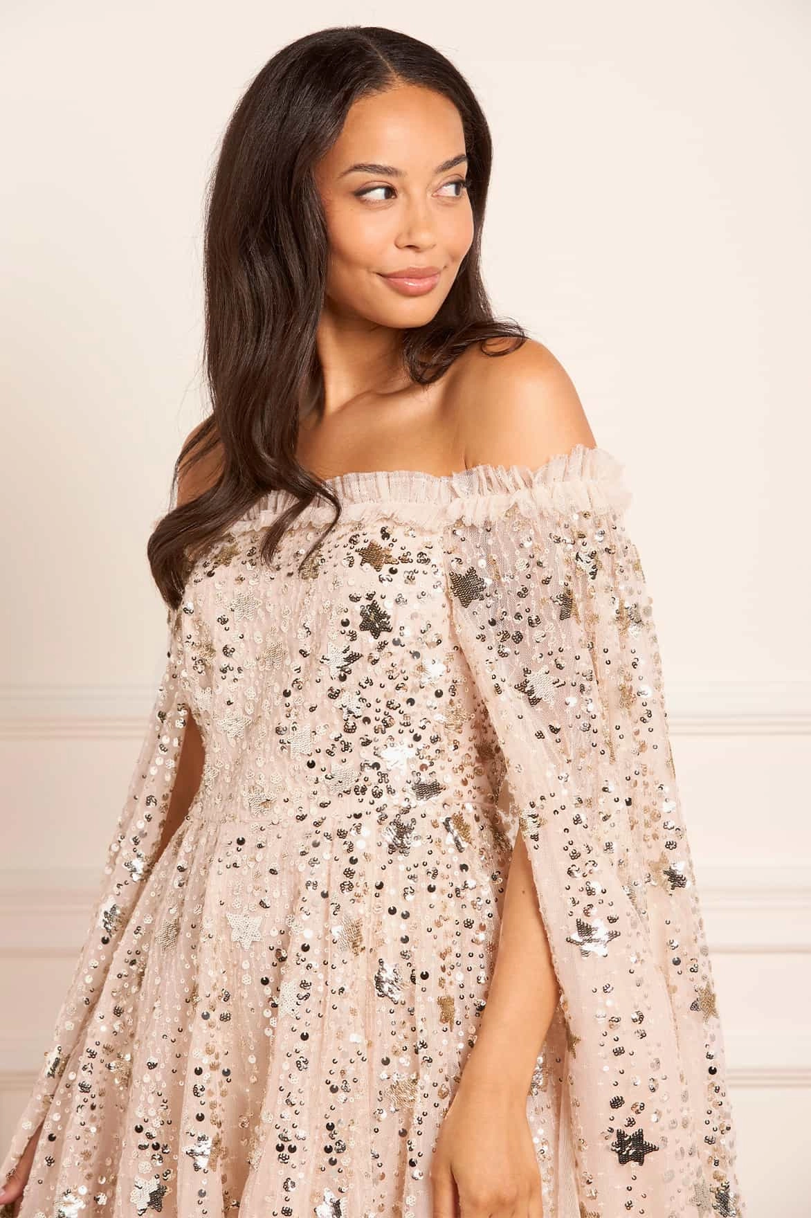 Shooting Stars Cape Micro Mini Dress Removable-Straps Casual Lines