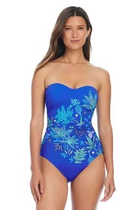Desert Bloom Shirred Bandeau Swimsuit Contoured Side Panels