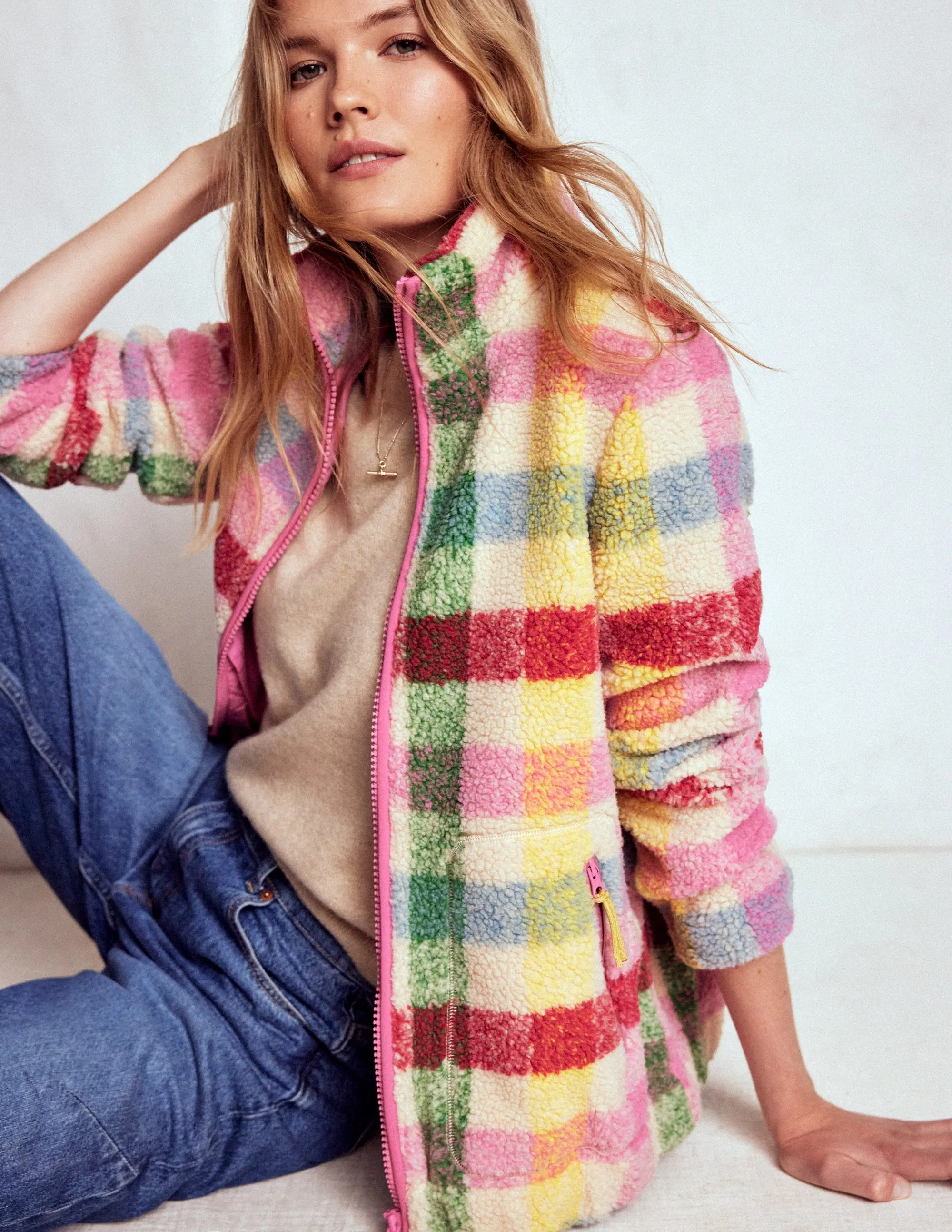 Westminster Borg Jacket-Multi, Check Snap Button