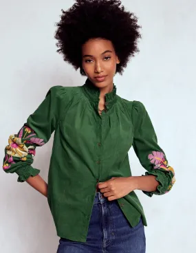 Lorna Cord Top-Hunter Green Embroidered AthleisureCompatible