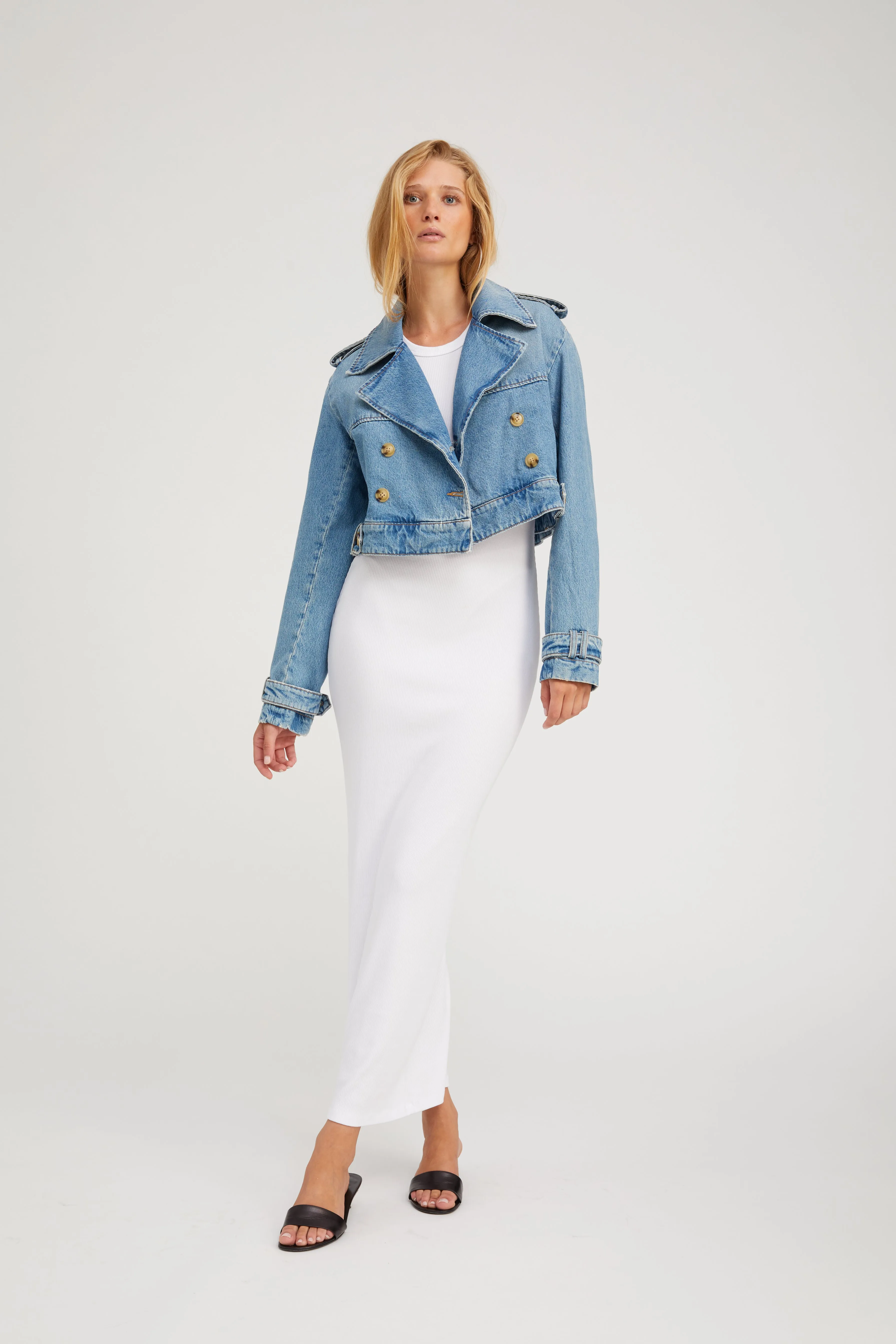 Paradis Cropped Denim Trench Transitional City Fit AdjustableCuffs