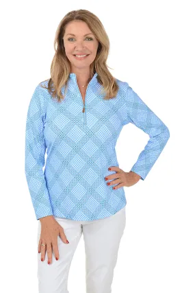 Diagonal Gingham Mock Neck UPF50  Top Basic Tee