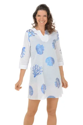 Blue Foil Shell Cover-Up Double Stitched Seams