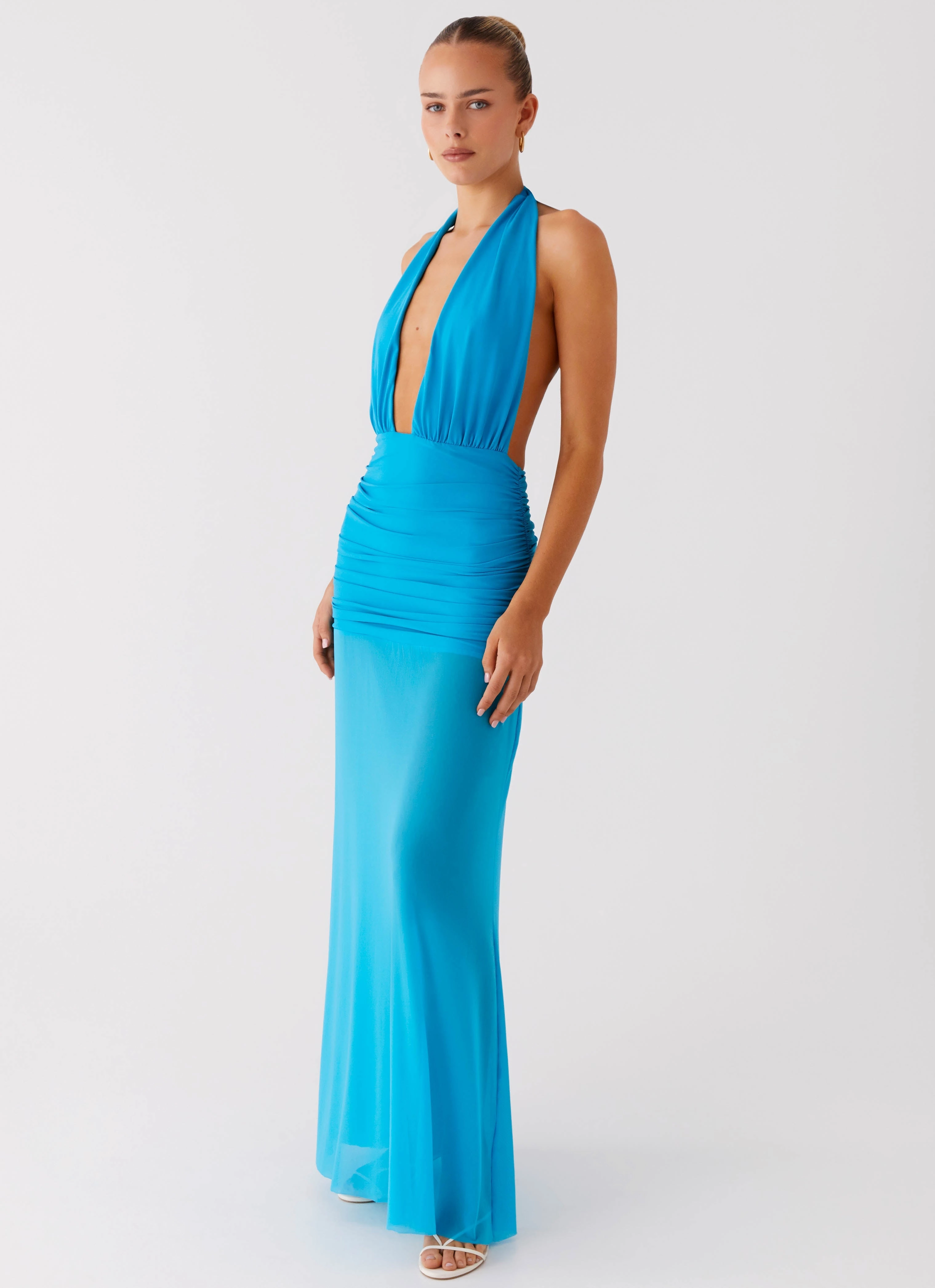 Dilemma Halter Maxi Dress - Turquoise Blue