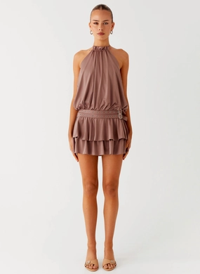 Dopamine Belt Mini Dress - Taupe