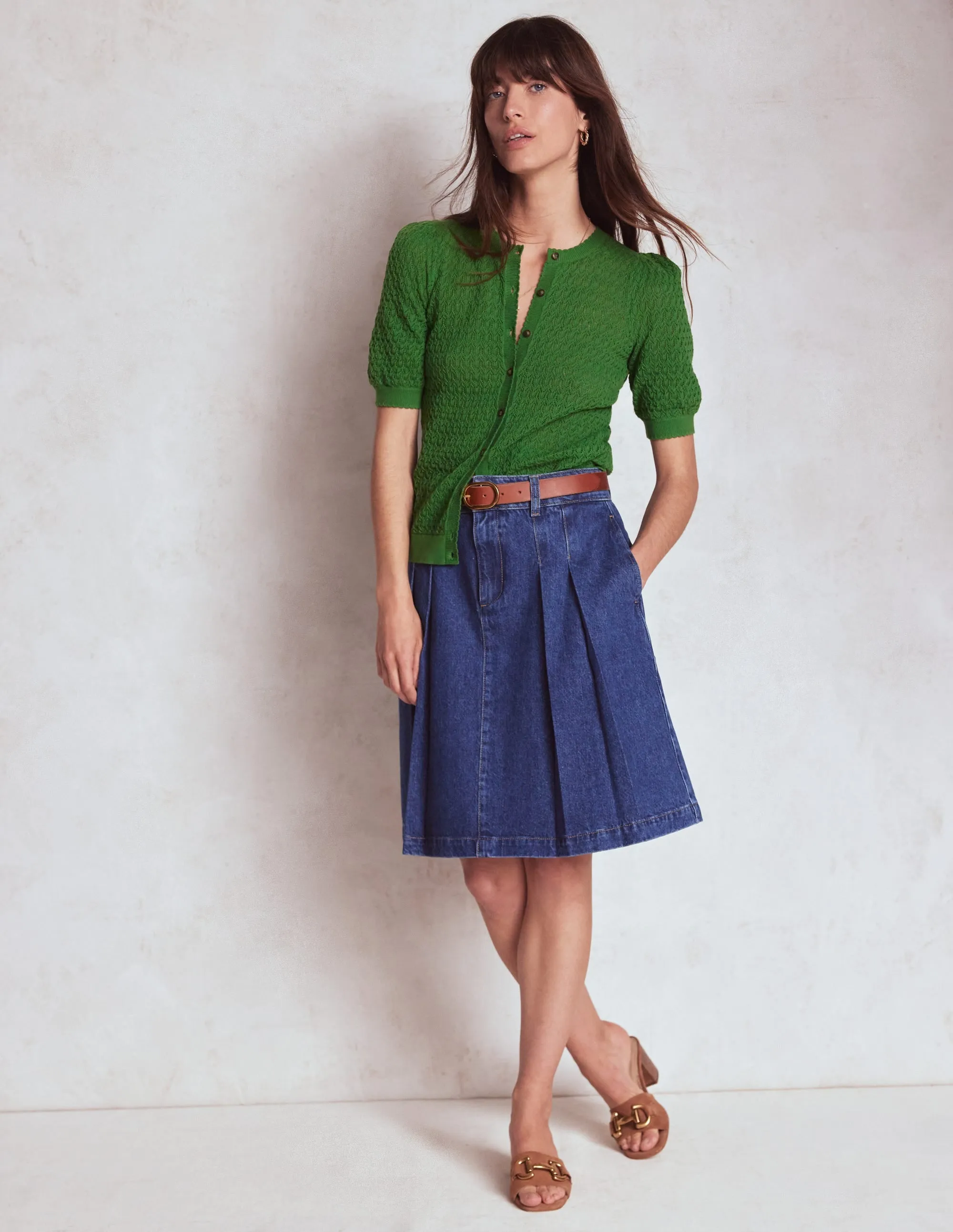 Dot Pointelle Cardigan-Iguana Green Relaxed Style