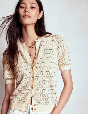 StretchWeave Fabric Daily Wear Dot Pointelle Cardigan-Pretty Floral Fair Isle