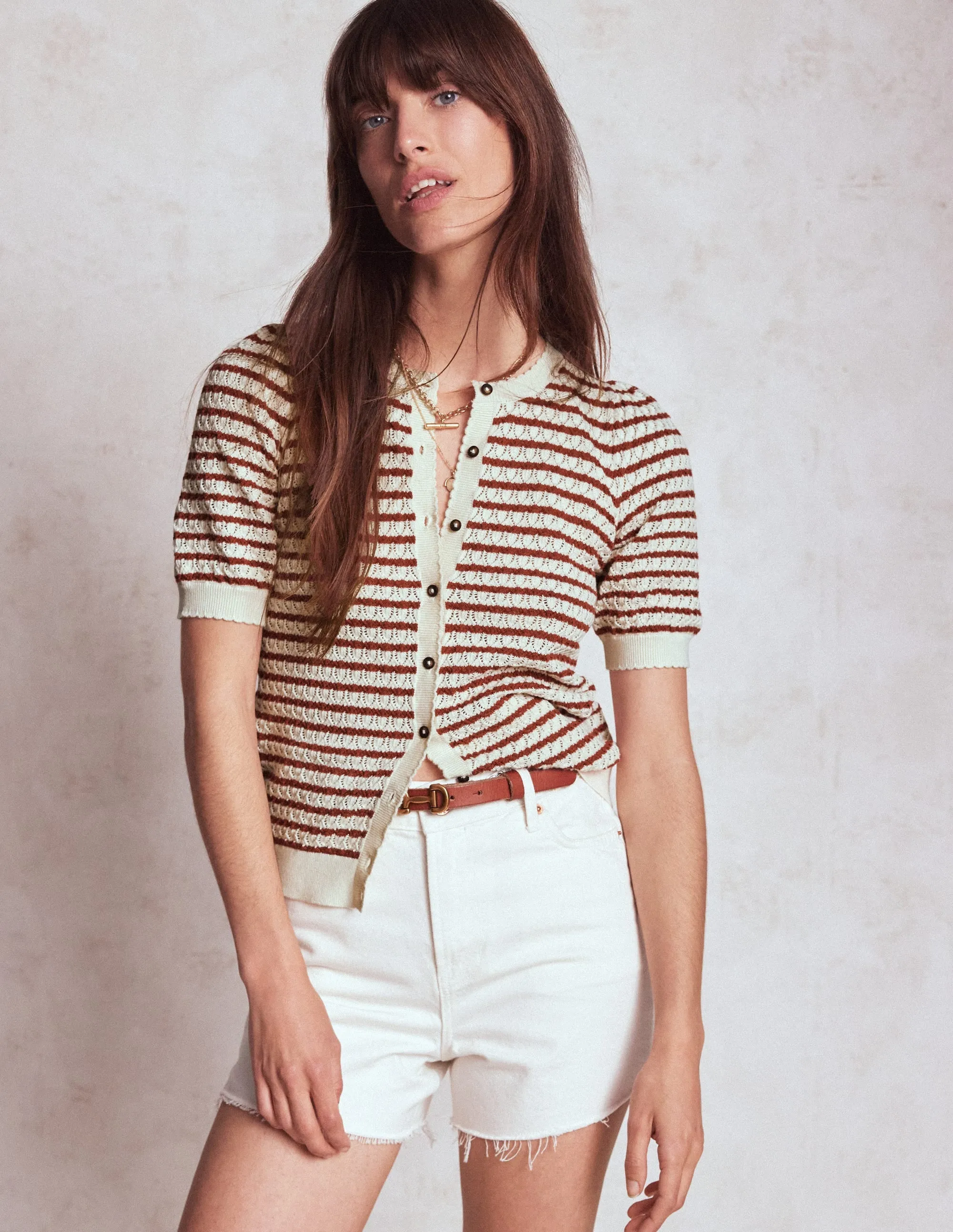 Dot Pointelle Cardigan-Warm Ivory/ Red Fashion Favorite