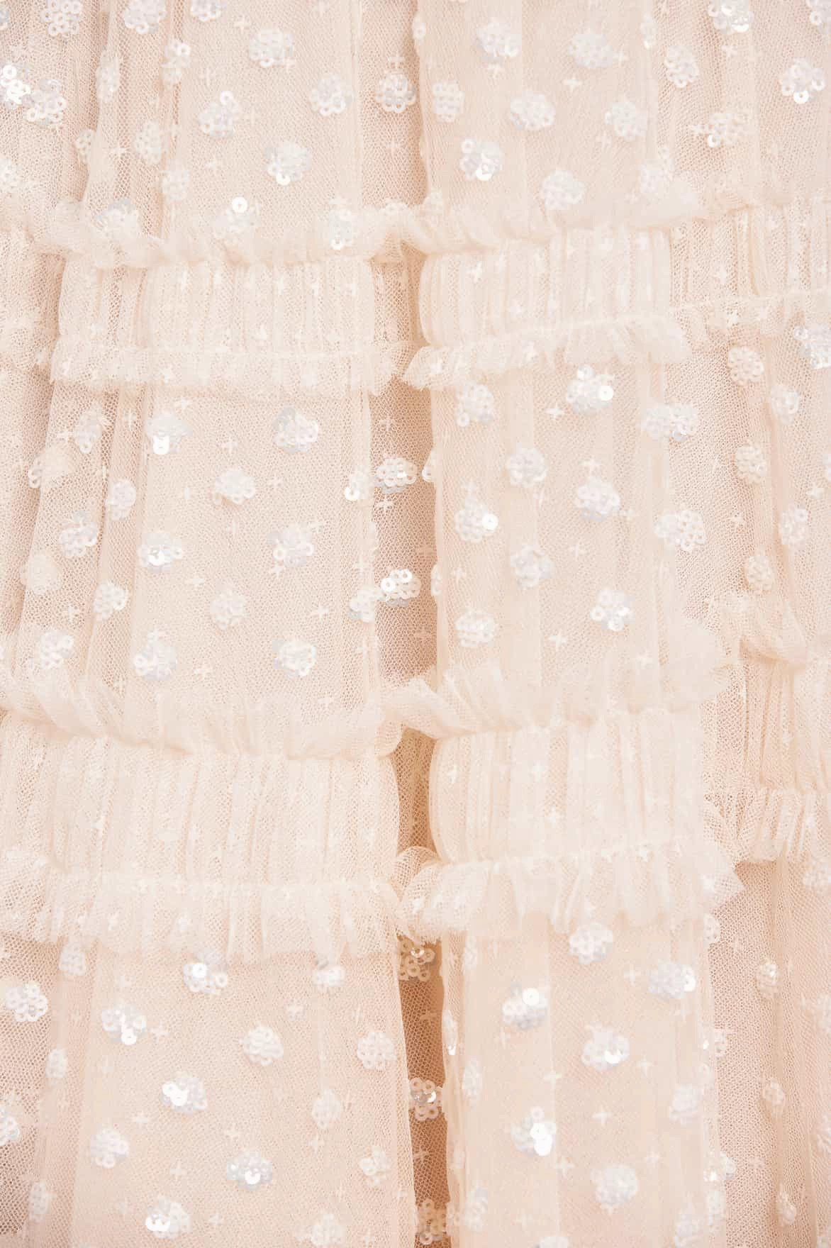 Dot Shimmer Tiered Strapless Ankle Gown Birthday-Celebration Versatile Layers