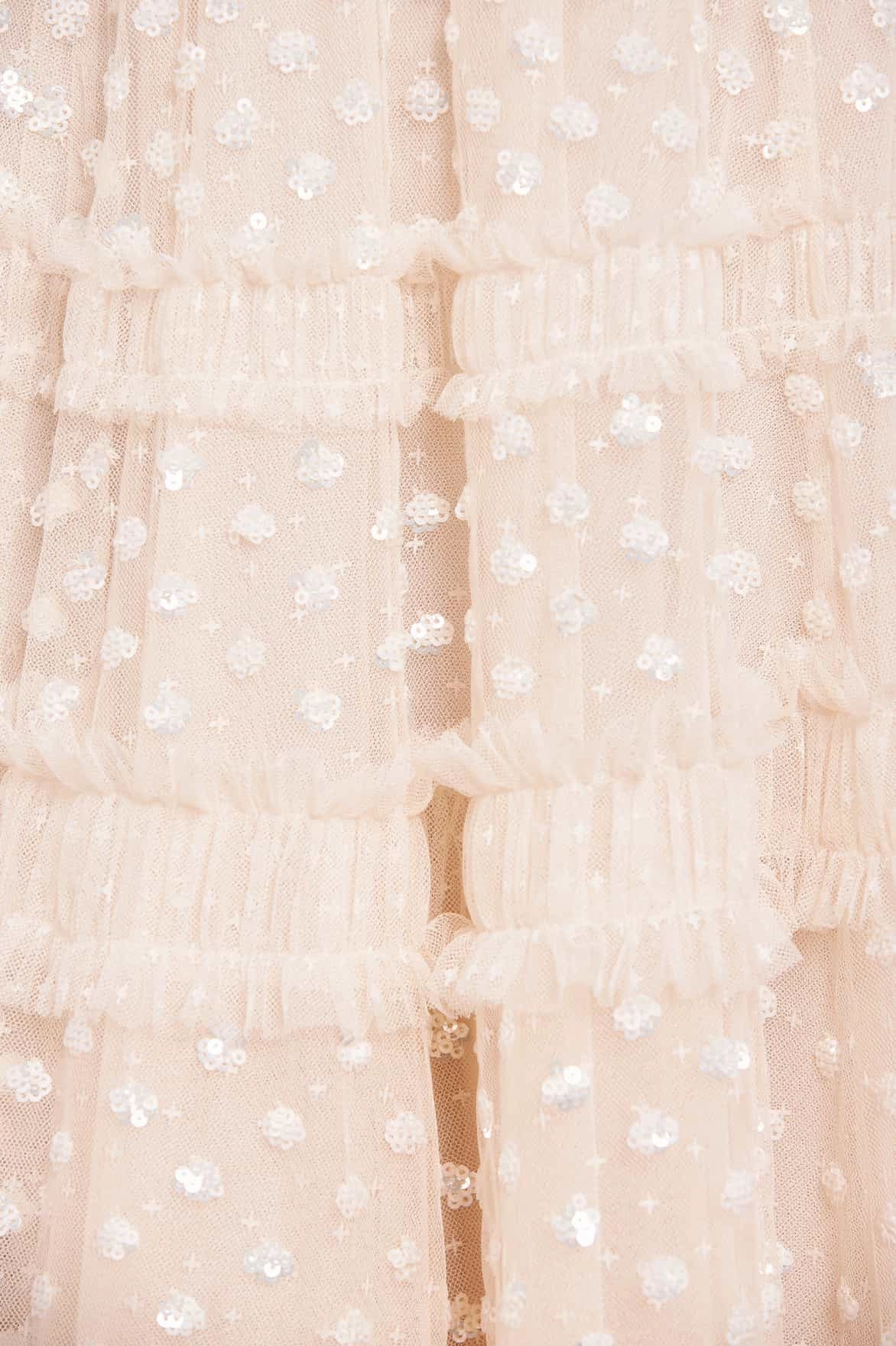 Dot Shimmer Tiered Strapless Ankle Gown Matte Fabric Low-Waist