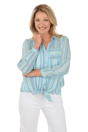 Dotted Stripe Long Sleeve Shirt Double Layered Hood Assembly