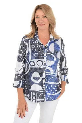 Dottie Button-Front Burnout Top Multi Panel Cut