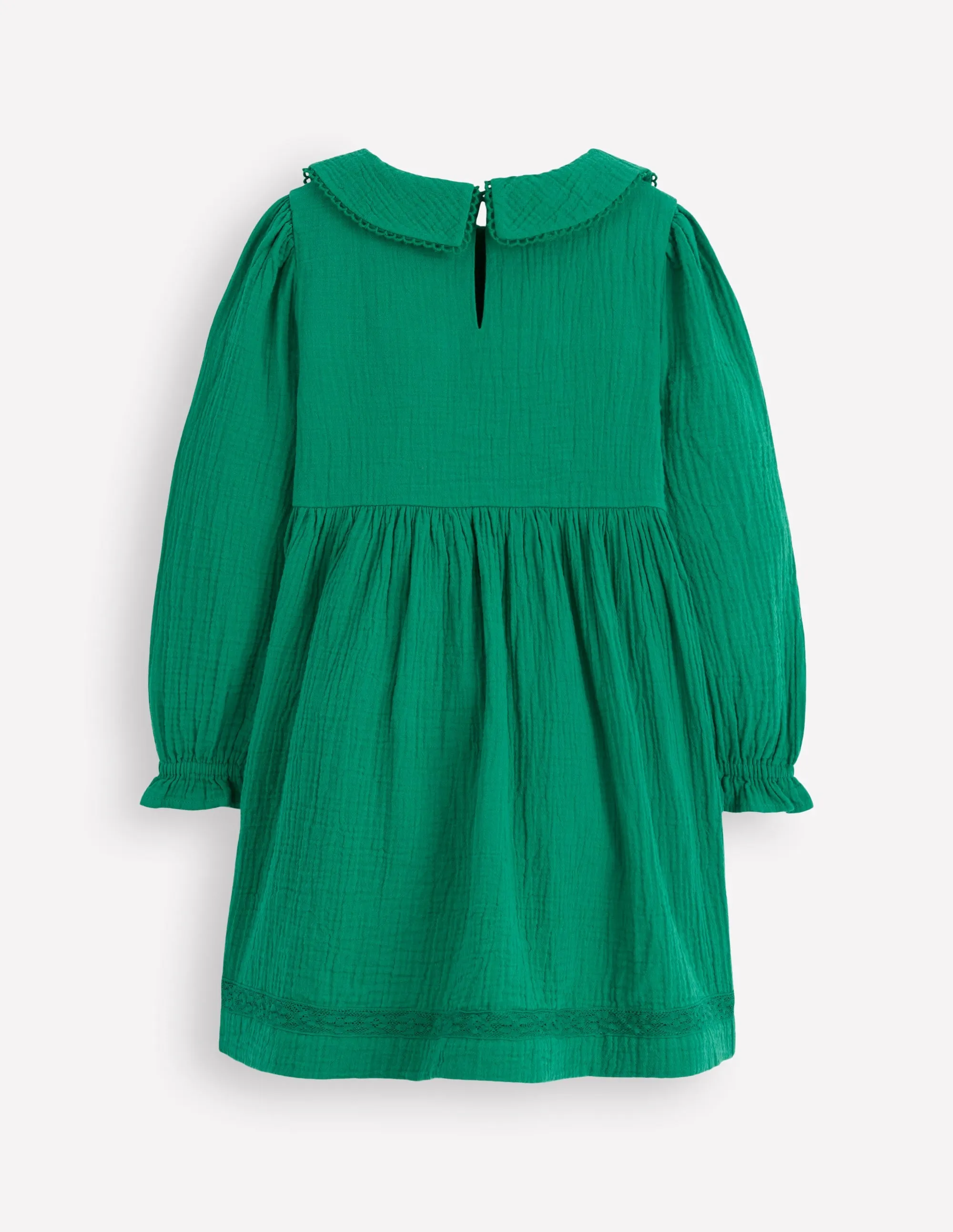 Airy Feel Feminine fit-and-flare silhouette Double Cloth Collared Dress-Shady Green