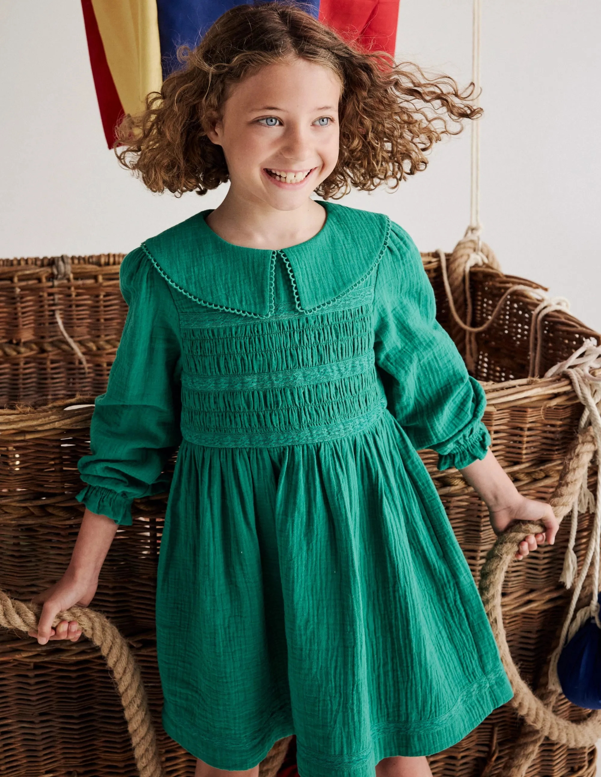 Double Cloth Collared Dress-Shady Green Comfy and Relaxed