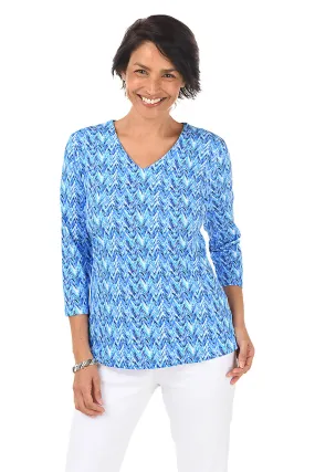 AntiPillingFinish Blue Chevron Classic UPF50  V-Neck Top