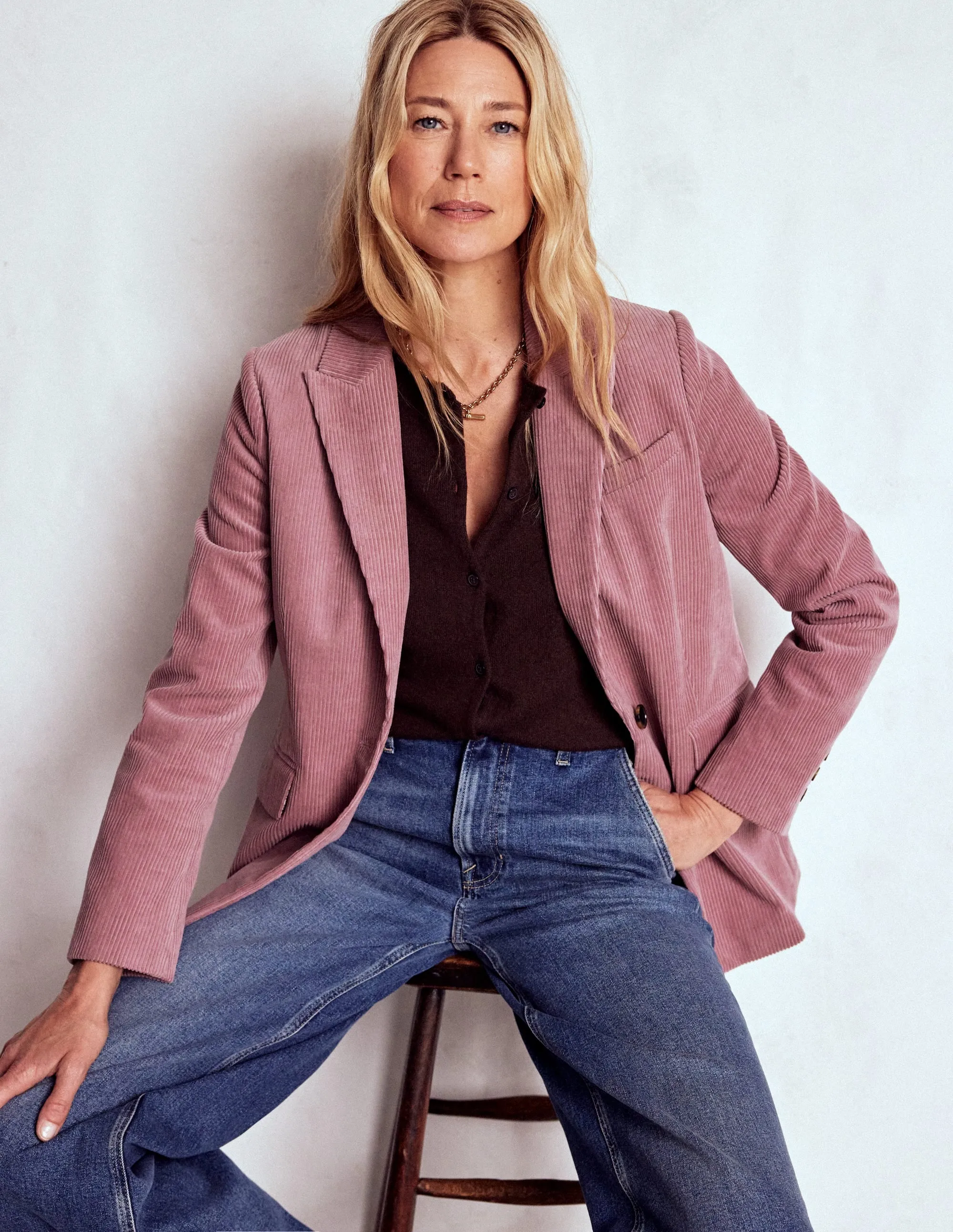 Abrasion Resistant Shell Notch Lapel Woodbridge Cord Blazer-Blushing Rose