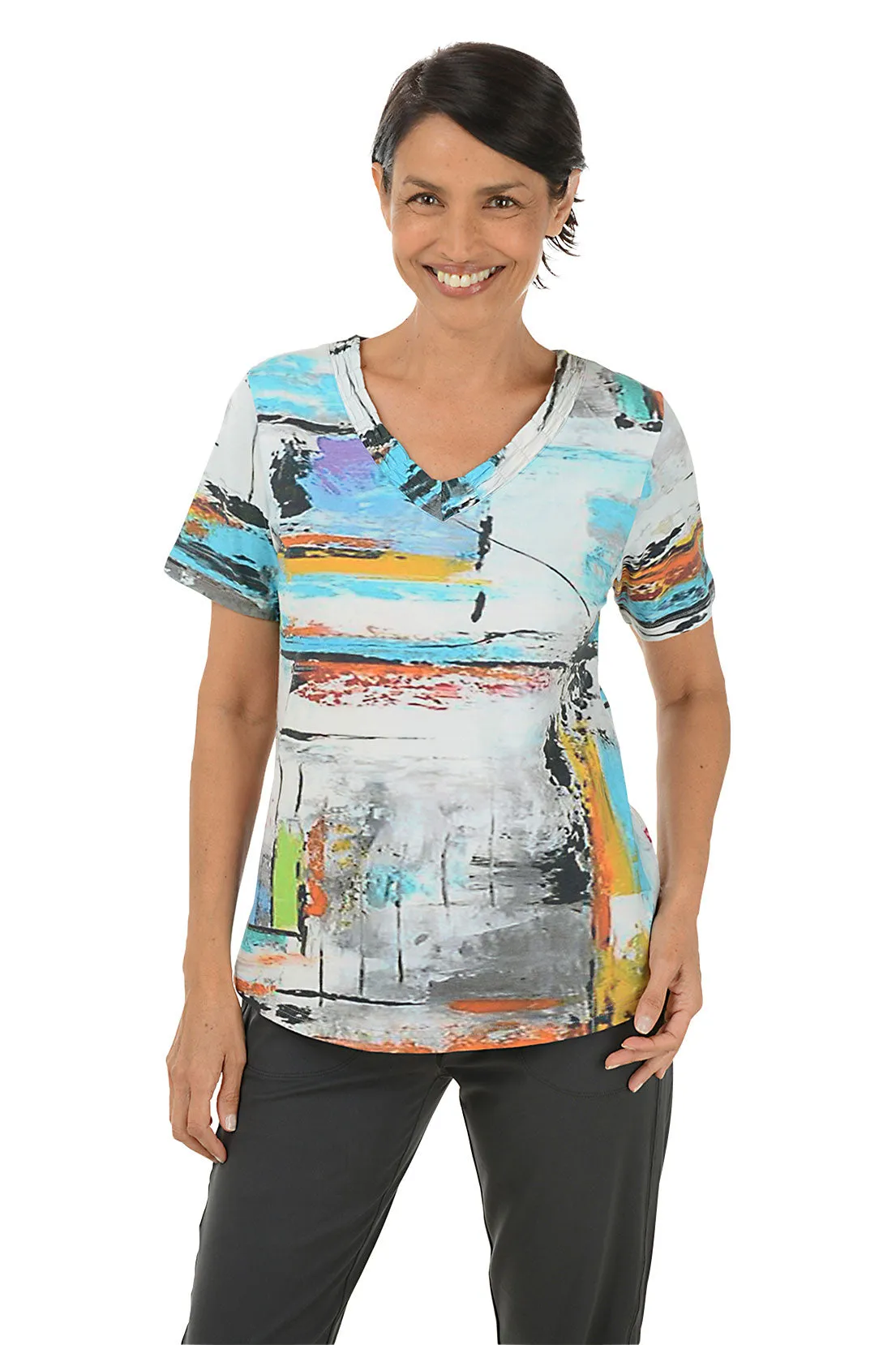 Adjustable Fit System BreathableFabricTech Petite Lucy Shirred V-Neck Tee